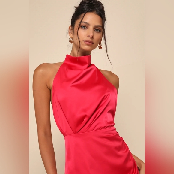 Lulus Gorgeous Season Bright Red Satin Backless Midi Dress S Wedding Party Prom - Picture 3 of 10